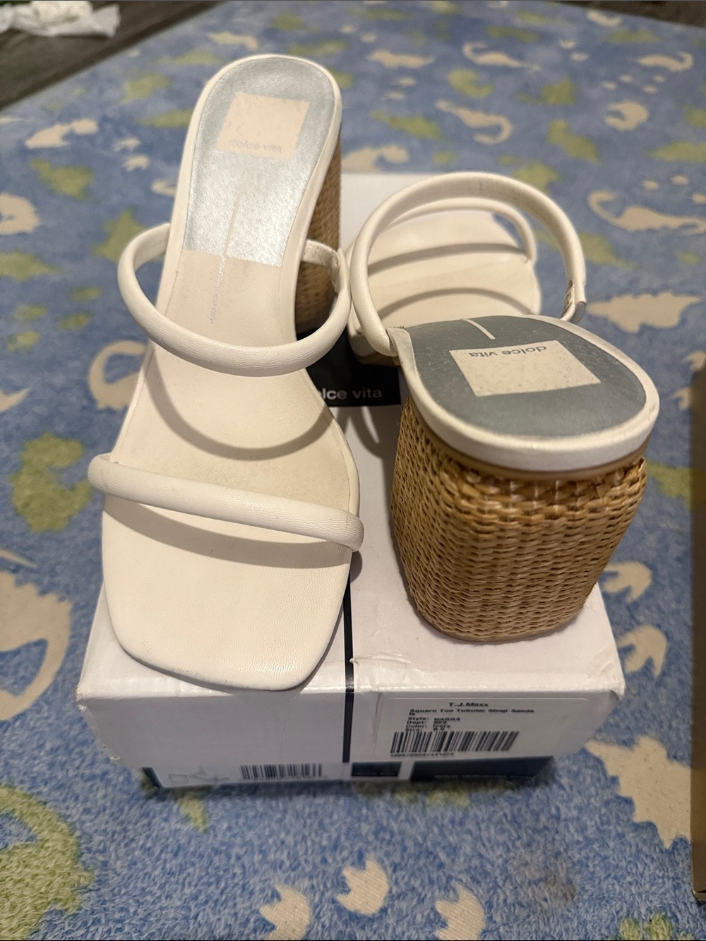 Dolce Vita White Strappy Woven Block Heel Sandals
